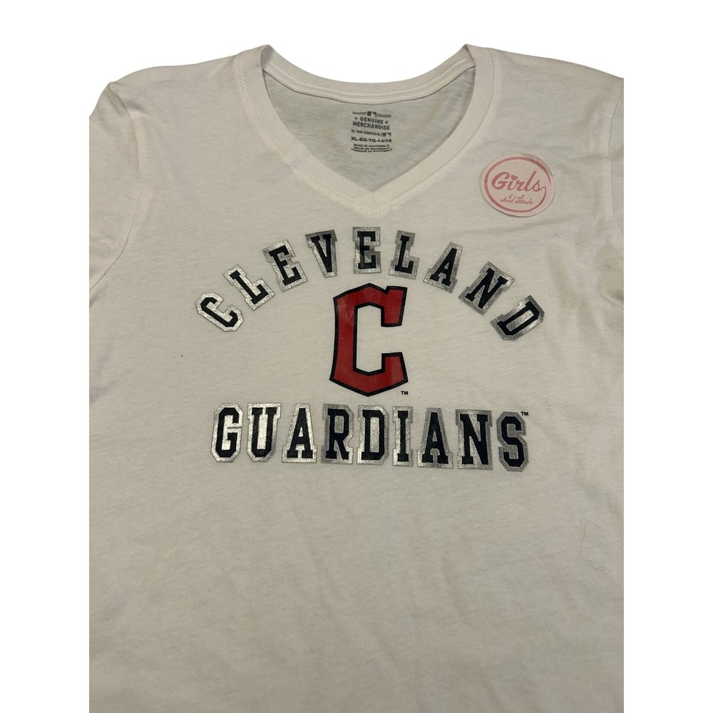 MLB Cleveland Guardians T-Shirt Girls XL 14/16 White New V-Neck Graphic Tee